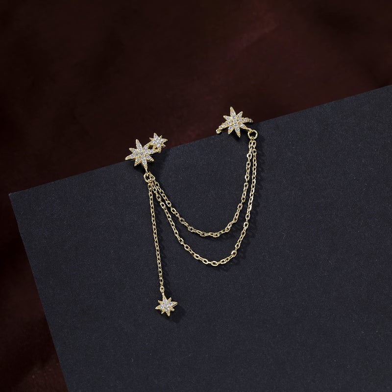 SLUYNZ 925 Sterling Silver Fashion Star Cuff Earring Chain for Women Star Crawler Earring Wrap Earrings (One Earring(Left)-B-18K Gold Plated) - Image 5